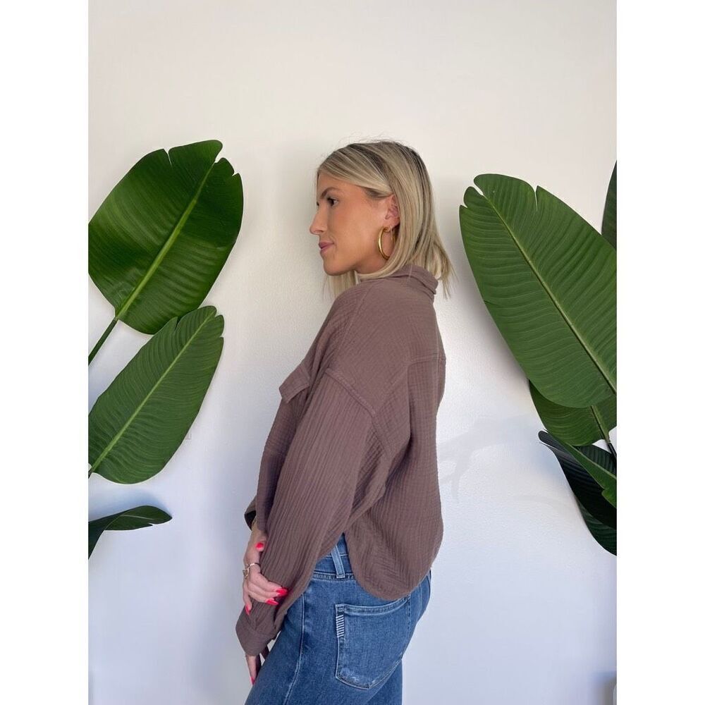 NWT BOBI CROPPED BUTTON UP SHIRT BISTRO - Picture 3 of 12